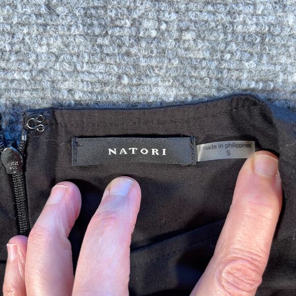 Natori Black Poplin Mini Dress S Balloon Sleeves Sleek Cotton Blend Designer - Picture 4 of 8